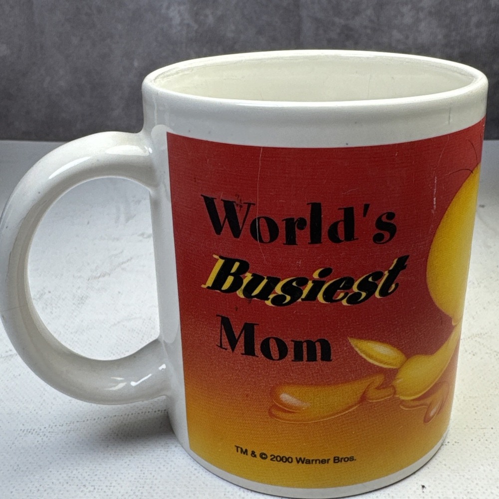 Tweety Bird VTG 2000 "School Design" Worlds Busiest Mom 10 oz Coffee Tea Cup Mug - Picture 2 of 11